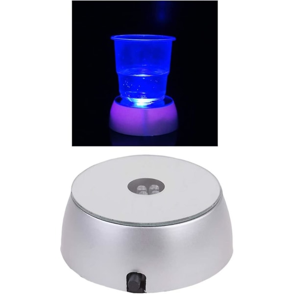 LED-displaybase for krystaller, glasskunst, fargerikt lys, krystalldisplaybase, glasskunstkrystallholder (1 stk, sølv)