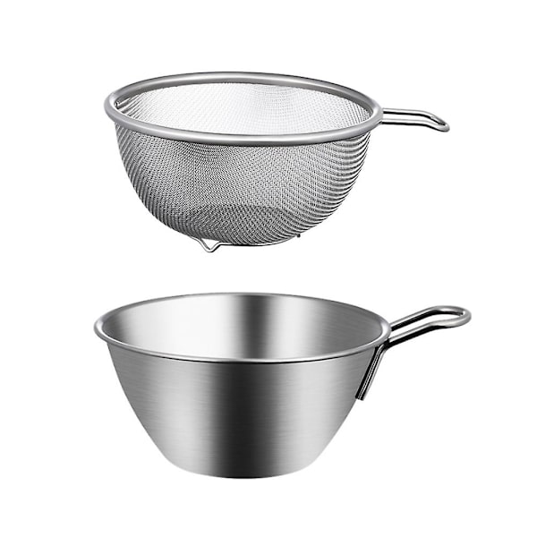 1 Sæt Rustfrit Stål Si-Drænbasket Med Bassin Risvaskeskål Metal Si-Sigte SifterSølv15X6.5X8.6CM Silver 15X6.5X8.6CM