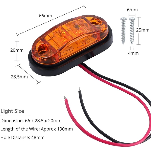 Side Markeringslys LED Front- og Baklys Universal Posisjonsindikator 12 Volt 24 Volt Med Gult Lys For Lastebil Tilhenger Varebil Campingvogn Personbil.