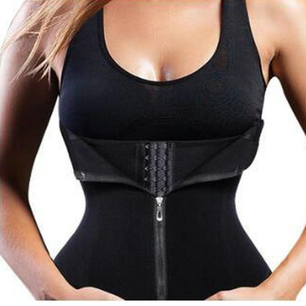 Kvinders Talje Træner Korset Lynlås Krog Shapewear Dobbelt Kontrol Kropsformer Tummy Talje Cincher-XL-sort