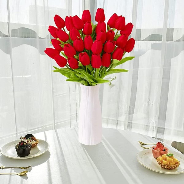 Konstgjorda Tulpaner, 10 stycken Konstgjorda Silketulpaner, Blommor i Latexmaterial, Verklighetstroende Touch, Bröllop, Sovrum, Familj, DIY