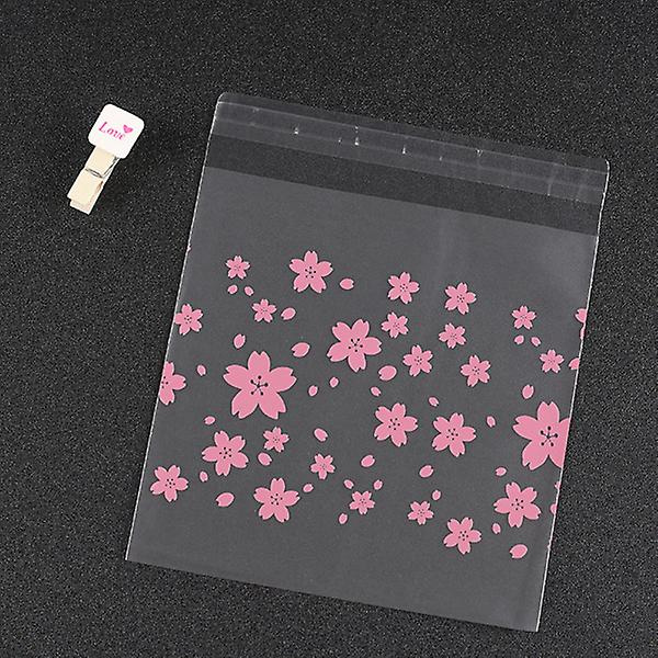 100 stk. Matte Blomst Mønster Plastikpose Transparent Gaveposer Selvklæbende Forseglingspose Til Slik Kage Dessert Emballage (pink)Pink14x14 Pink 14x14