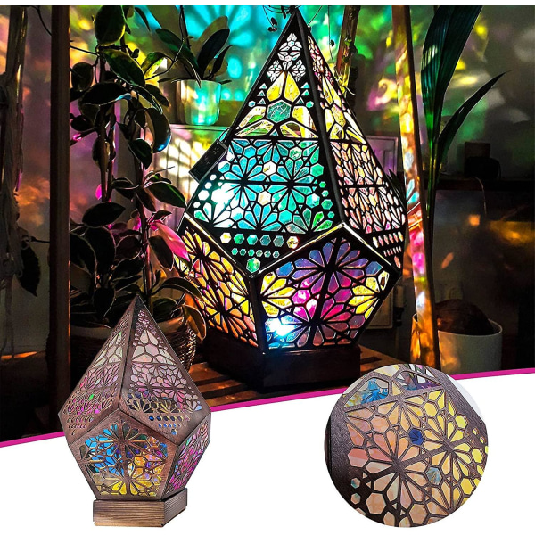 Stor Polar Star gulvlampe, bohemisk dekorativ gulvlampe, led fargerik 3d projeksjon hul lampe, diamant retro lampe, egnet for hjem, fest, jul
