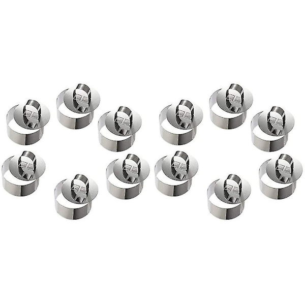 Mousse Ringe i Rustfrit Stål Kagecirkel Kageform Med Trykknap, 8cm Diameter, Sæt af 12 (rund)