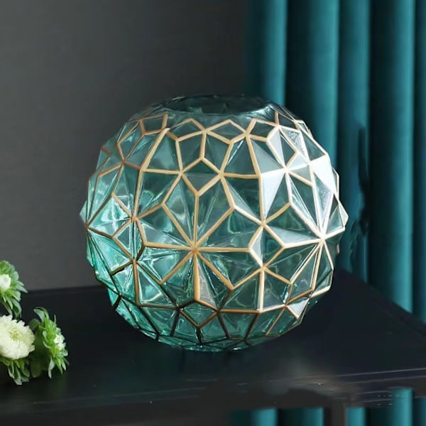 Outline i Guld Glasvas, Söt Grön Blomvas, Handblåst Sfärvas för Bokhylla, Matbord, Matrum, Möte