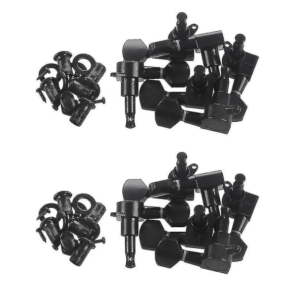2sett Gitarr Forseglet Små Plugg Stemmeskruer Stemmemaskiner For Akustisk Elektrisk Gitar Gitardeler (Svart 6r6l)