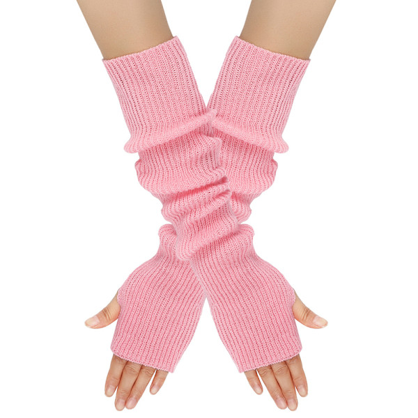 Kashamiirisekoitetut käsivarsinlämmittimet talviset sormittomat käsineet neulotut pipohanskat rannelämmittimet peukalonreiällä naisille Pink One size fits all