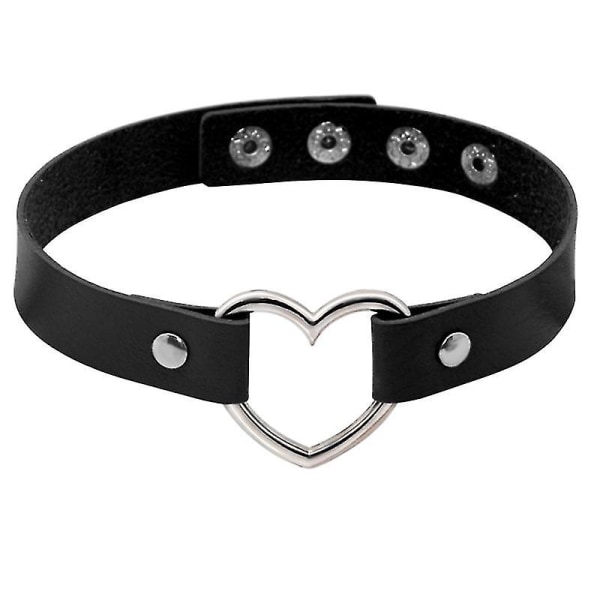 Justerbart Hjerte-Choker i Lær, Punk PU Halskjede, Goth Choker, Myk Kragekjede for Kvinner og Jenter