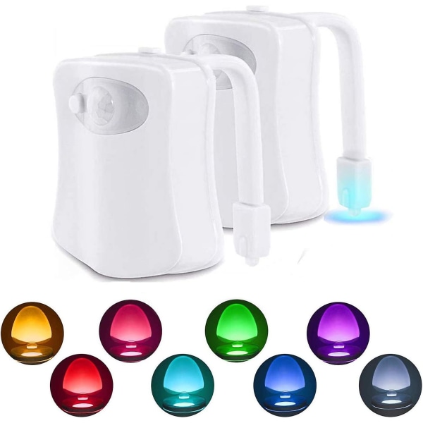 2 st Toalettlampa LED Nattlampa Rörelsesensor LED Toalettlampor för Badrum Toalett Hink, Skåp, Handfat Skål Säte 8 Färgbyte, Använd i Mörker