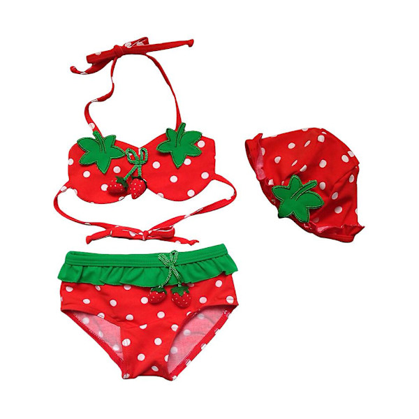 Uimapuvut Tytöt Lapset Uimapuvut Tytöt Uimapuvut Lapset Uimahattusetti Vauva Mansikka Bikinit Red XS