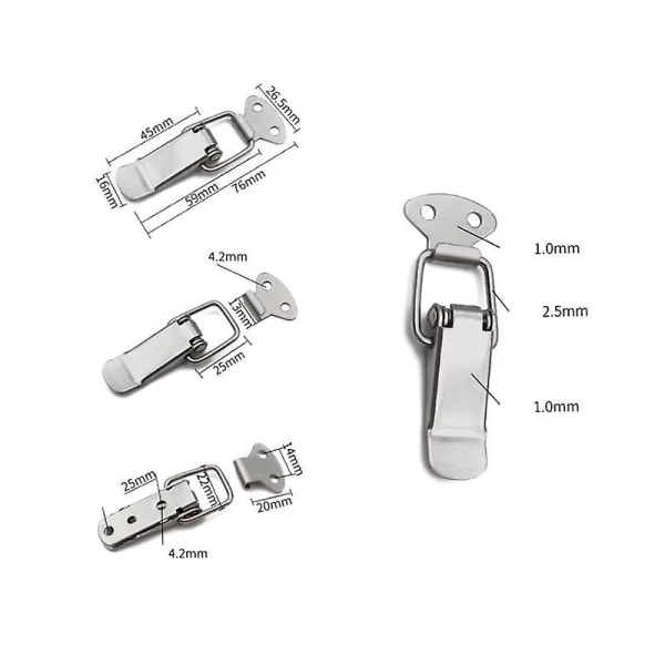 Fjäderbelastad Spännlås i Rostfritt Stål för Väska, Låda, Kista, Bagage (4 st, Silver)
