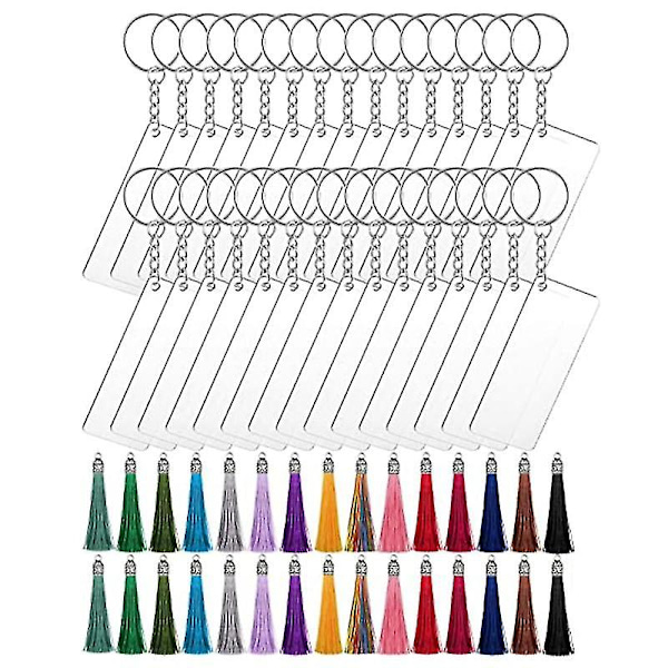 Rektangulære Akryl Nøglering Blanks Med Nøglering Ringe Tassel Små Ringe