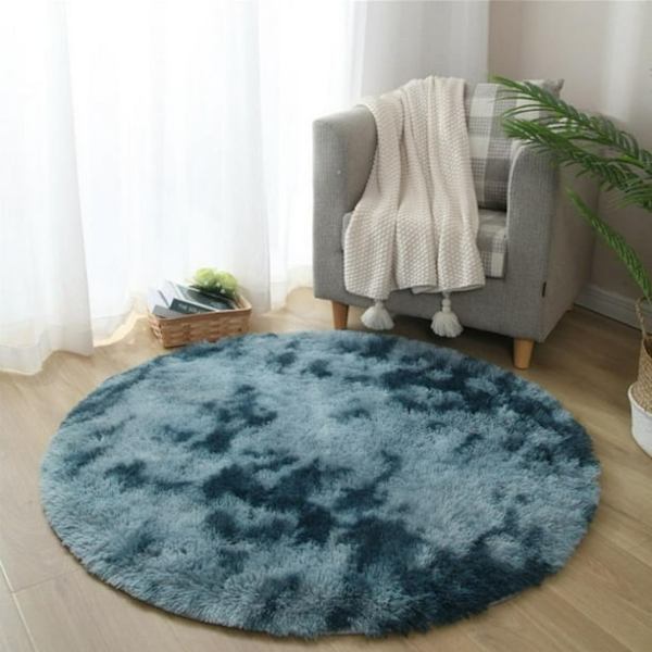 Rund dekorativ matta, 1 meter i diameter, lång fiber, mjuk och varm, perfekt för vardagsrum (120*120cm)