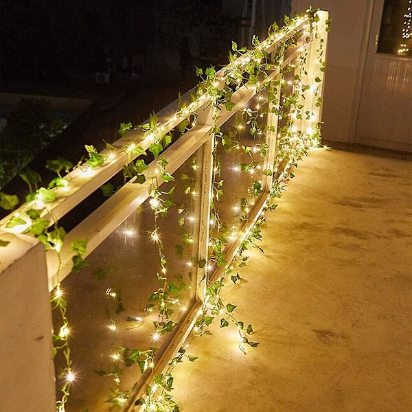 Kunstig Eføy, 10m Lønnblad Fe-lys, Kunstige Planter Med 100 LED-lys Og Grønne Blad, Lyslenke For Hage, Hjem, Bryllup
