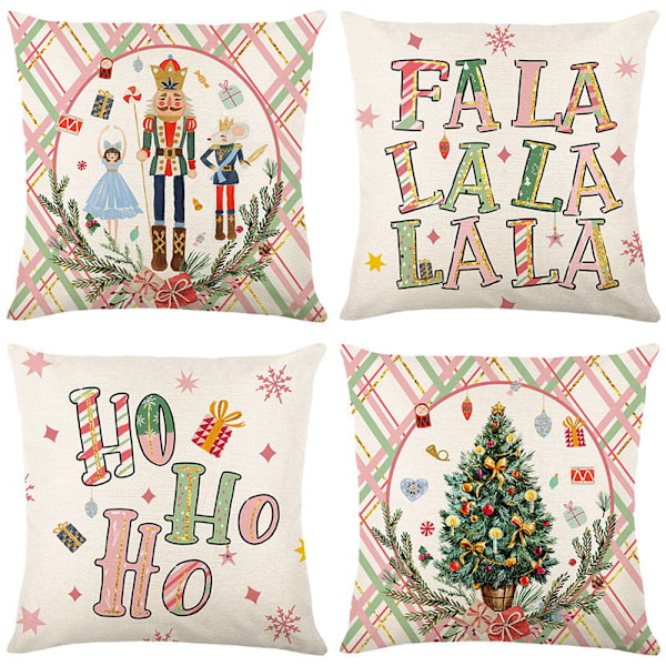 4 st juldekoration Kuddfodral 18x18 Set Dekorationer för Soffa Semester Vinterfest Soffa Dekorativ