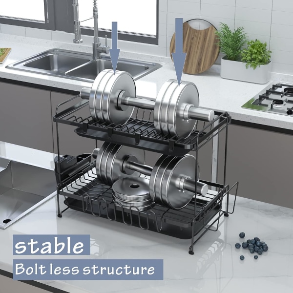 2-nivåers Oppvaskstativ Oppvaskstativ med bestikkurv Oppvaskstativ (svart)