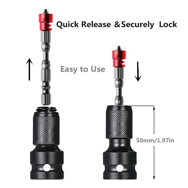 Sokkeladaptere 1/2\" Kvadrat til 1/4\" Hex Hex Ratchet Sokkelnøkkel Hurtigutløser Chuck Konverter for Slag- og Po Ratchet Nøkkel