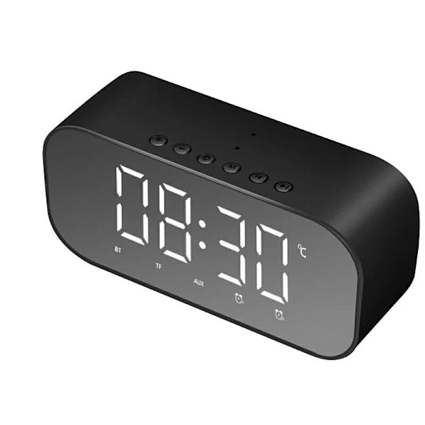 Stereo Trådlös Bluetooth 5.0 Högtalare Bärbar Inbyggd Mikrofon Väckarklocka Perfekt för Resor, Spegelskärm (Svart)