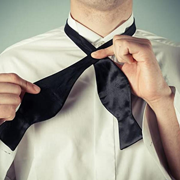 Herrar Solid Bow Tie Smoking & Bröllop Bowties Polyester Silk Solid Color Gourd Hand Tied Business Suit Bow Tie Svart Black