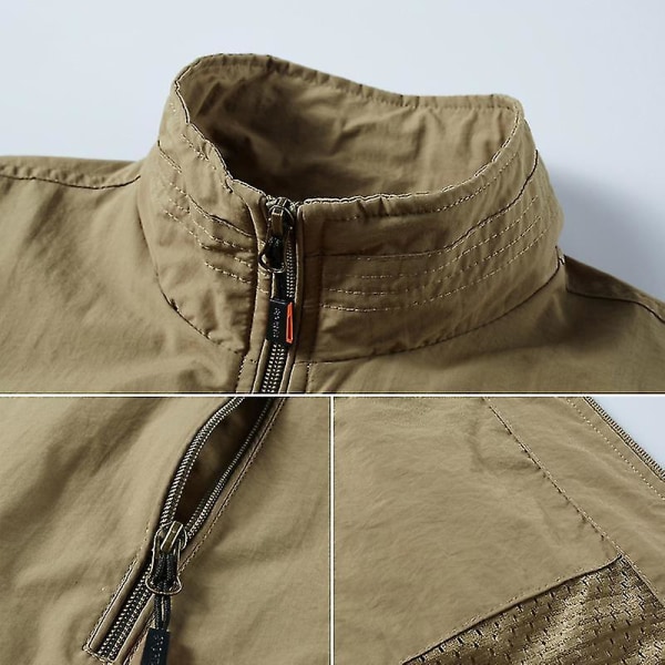 Mænds Udendørs Vest Mesh Åndbar Veste Fritids Sport Fiskevest XL Solid Khaki solid  Khaki XL