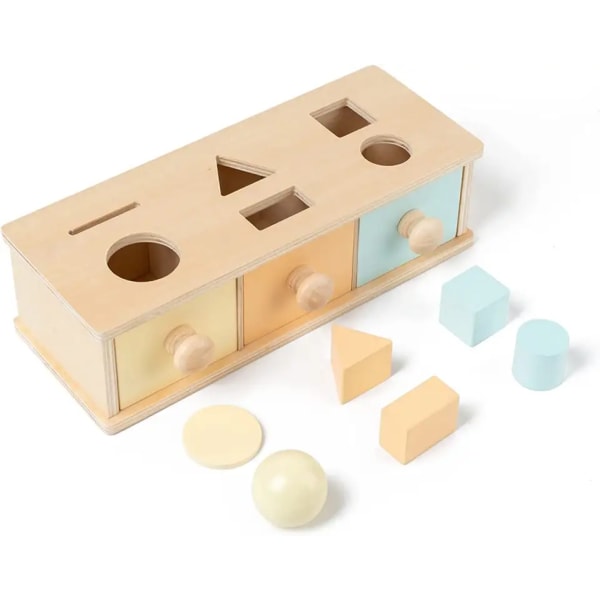 Montessori Møntbold Matchende Æske, Træskuffe Møntboks, Objekt Permanence Box, Early Education Legetøj (Skuffeboks)