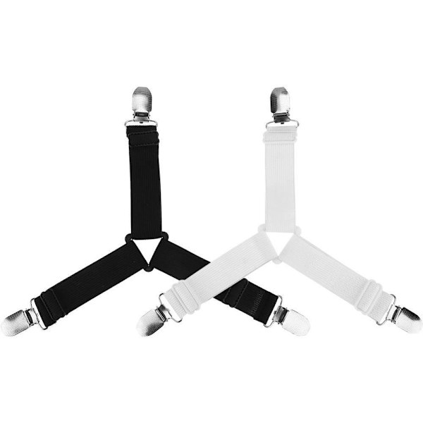 Hvide 4 stk. Sengelinnedstropper Trekant Fastgørelse Elastisk Madras Holder Justerbar Sengelinned Spænding Suspenders Madrasstropper