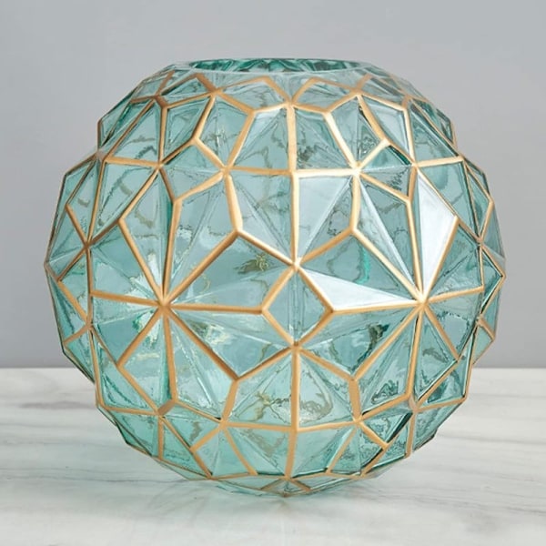 Outline i Guld Glasvas, Söt Grön Blomvas, Handblåst Sfärvas för Bokhylla, Matbord, Matrum, Möte