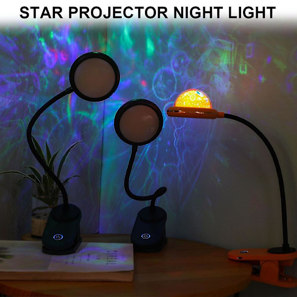 USB Genopladelig LED Klemmelampe Læselampe Med Stjerneprojektion, Stjerne Klip Natlys, Projektorlys, 360 Gåsehalssenglampe Berøringsdæmpning Grøn Green