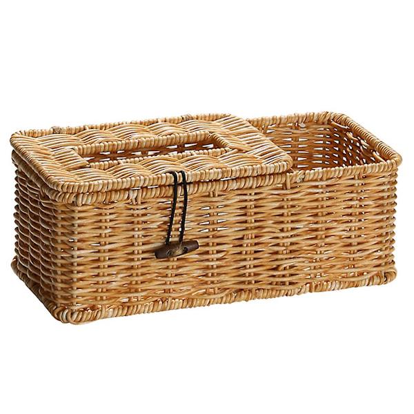 Vævæskeskrin til husholdning Imitation Rattan Vævæskeskrin Opbevaringsboks Skrivebords Vævæskeskrin Khaki 25x12.5cm Khaki 25x12.5cm