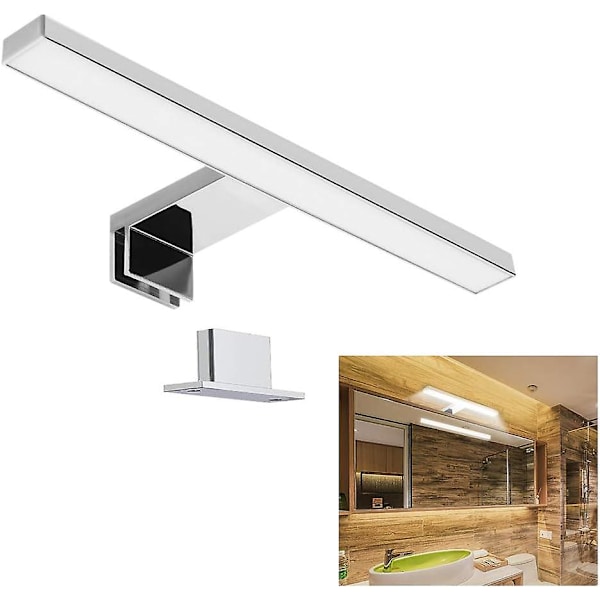 LED-spegellampa 30, IP44 Vattentät Badrumslampa med Klämma, Neutralvit 6000K, Ingen Flimmer, Rostfritt Stål Anti-Dimma Spegellampa, 300mm