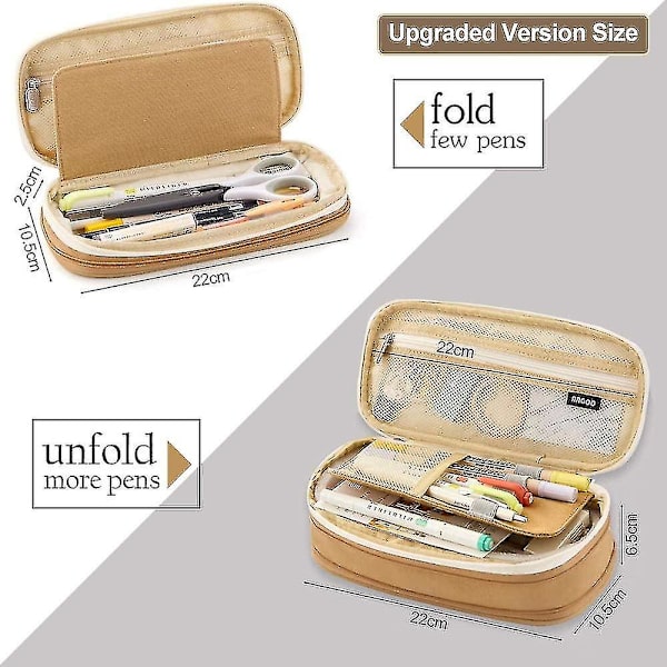 Pennfodral med stor kapacitet, hållbart pennställ, organiserare för kontorsmaterial, sminkväska för barn, 22x11cm Khaki Khaki