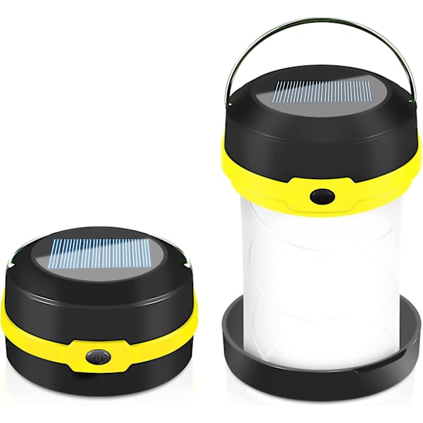 Fällbar Campinglykta, 2 Laddningsmetoder Sol- och USB med 3 Ljuslägen, Vikbar Campinglampa och Hängkrok för Camping, Utomhus, Vandring