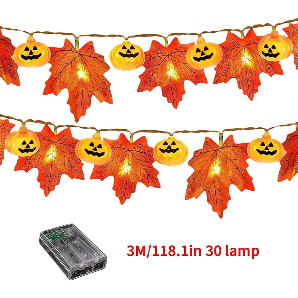 Ljuskedja med lönnlöv för inomhus- och utomhusdekoration 3m 20 lampor Batterifack 3m med bubbelkontakt En storlek