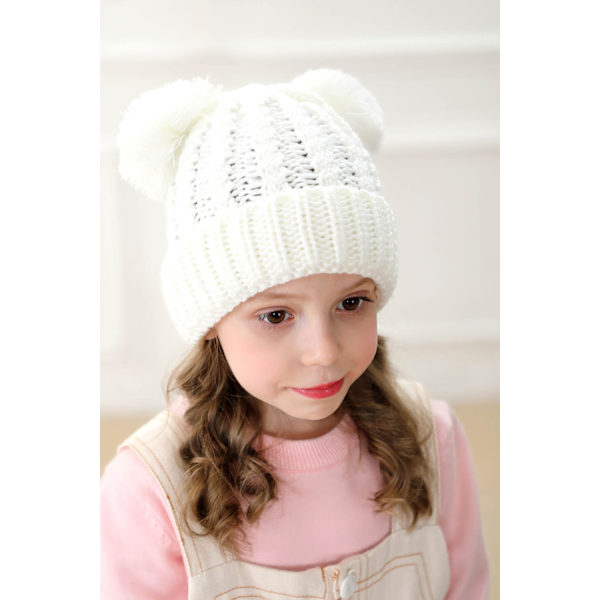 Babyflicka Hatt Stickad Beanie Baby Vinterhatt Söt Baby Pom Pom Beanies Hatt för Flickor Pojkar Tjock Varm Toddler Hatt, 1-5 År Gammal, 1st (Vit)