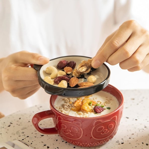 /Ryi/Sød Kawaii Pink Kat Kaffekop med Låg, Gave til Piger, Nyhed Dyr Kaffe Keramisk Tekop Desserttallerken Sæt (panda)