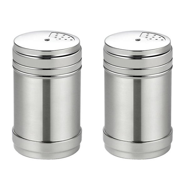2 stk Rustfritt Stål Shaker Krydderkrukker Krydderboks Små Shakers Kjøkken Krydderkrukke Dredge Silver 6.5X6.5X11CM