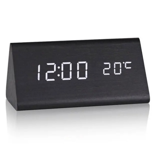 Kogonee Trä Digital Väckarklocka, Dimmer, Alarm Inställningar, Vardag/Helg Läge, 9 Min Snooze, 12/24H, Temperatur och Datum