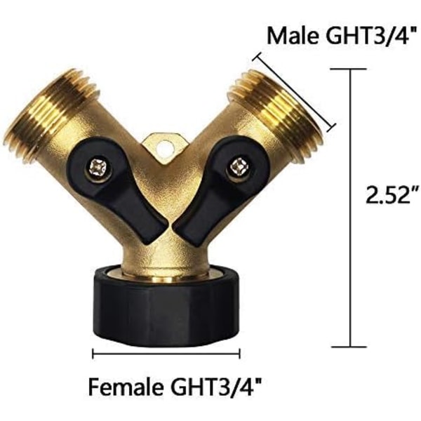 2 stk Slangedeler 2-veis Ventil Hage Slange Y-deler Slangedeler Hage Slangedeler 2-veis Krandeler 3/4\" Hunn & 2 Hann
