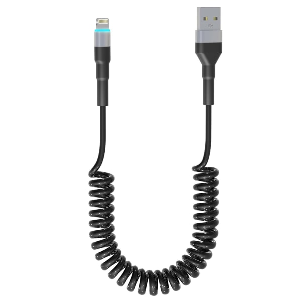 5 fod oprullet Lightning-kabel kompatibelt kort USB til Lightning Apple Carplay-kabel med datasynkronisering og LED, udtrækkelig opladerledning til iPhone/Pad/Pod