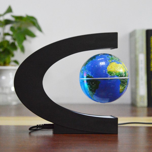 3 tuuman C-muotoinen magneettinen levitaatiopallo, pyörivä maailmankartta värikkäillä LED-valoilla kotiin/toimiston pöydän koristeluun
