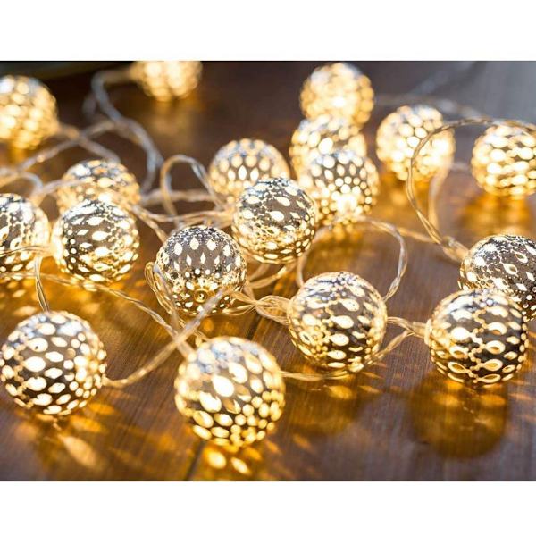 20 LED-guirlander Marokkanske LED-guirlander varm hvide kugler orientalsk sølv