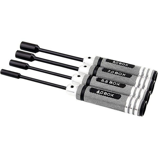 4 stk. RC Metal Hex Sokkel Nøglesæt - 4mm, 5,5mm, 7mm, 8mm - 80213 Værktøjssæt til Buggy, Truck, RC Bil (sort)