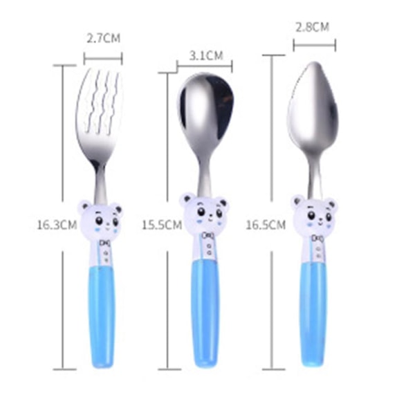 3 delar barnbestick i rostfritt stål - 1 x barnsäkra gafflar, 1 x lerskrapa, 1 x matskedar, toddler Björn Bear