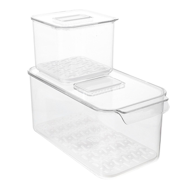2 kpl Jääkaappikontti Hedelmät Vihannekset Valutuslaatikko Keittiön Säilytyslaatikko Läpinäkyvä 31.7X16.4X14.7CM Transparent 31.7X16.4X14.7CM