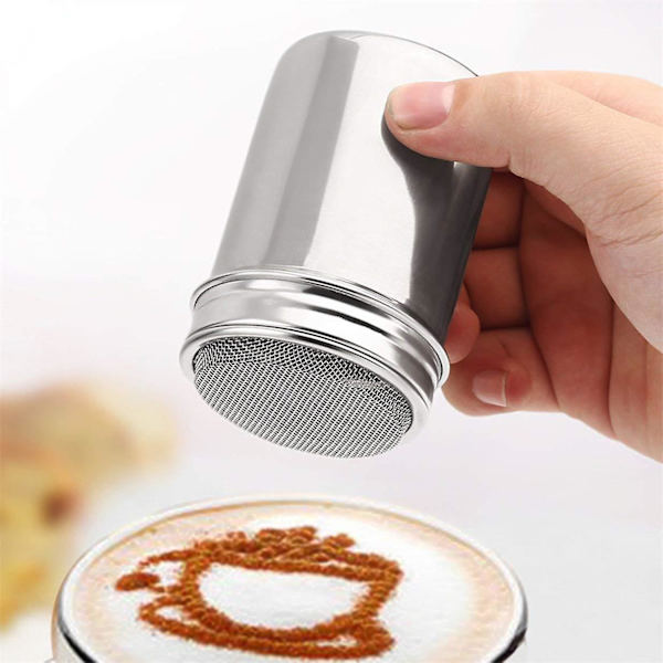 Chokladströare i rostfritt stål Kakao Mjöl Kaffe Kanel Pulver Hink Dammvippa Tank Kök Filter Matlagningsverktyg (3 st, Silver)