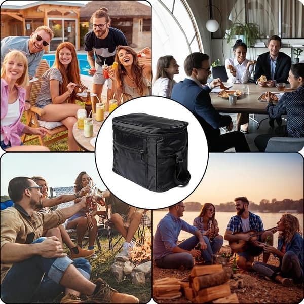 Isolerad kylväska 10L hopfällbar lunchväska med aluminiumfoliefoder och nätfickor för picknick campingresor, svart
