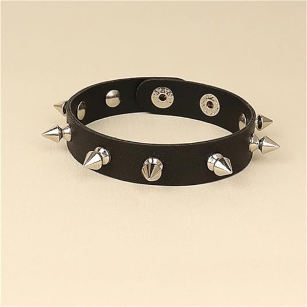 Armbånd Sort Læder Nitter Punk Armbånd Manschet Wrap Bangle Snap Knap Metal Armbånd til Mænd Kvinder