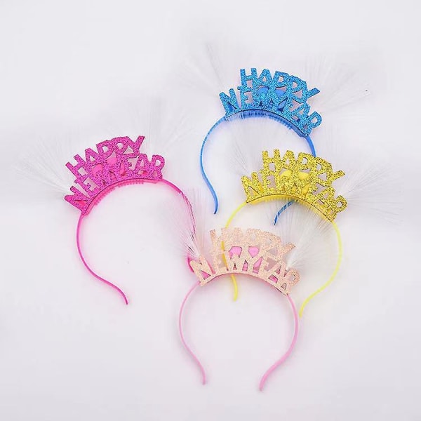 Gott Nytt År Hårband LED Fiber Optisk Hårband Tiara Hårband Nyår Huvudbonad För Nyårsafton Fest Favoriter Tillbehör (4st, Slumpmässig C