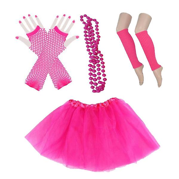 80-tals spets neonörhängen Fingerlösa näthandskar Tutu-kjol med pärlor Benärmar för 80-talsfest(rosa) Rosy 4pcs