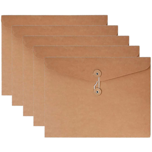 Kraft String Envelope Filmapp, Projektfickor, Filmapp, Dokumentorganisatör, Platt - Ingen Expansion, A4 Letter Storlek (Paket med 5) Kraftbrun, Paket med 5 Kraft Brown Pack of 5